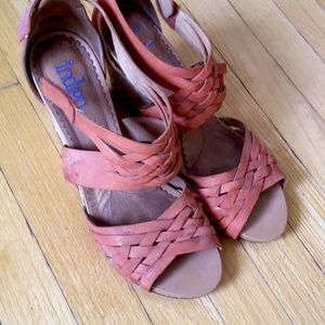 Wedges, woven leather, brick red, open toe